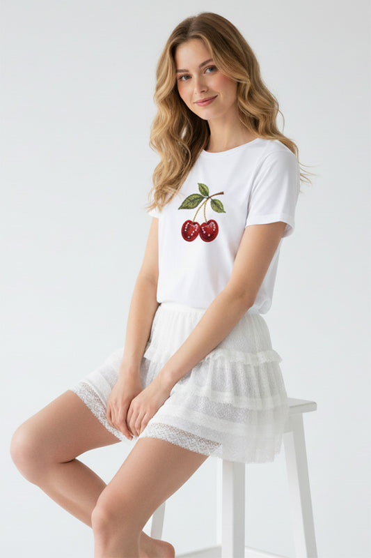 Cherry Leaf Embroidered T-Shirt
