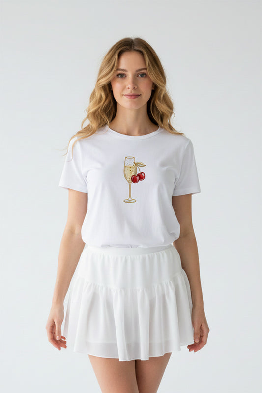 Cherry Champagne Embroidered T-Shirt