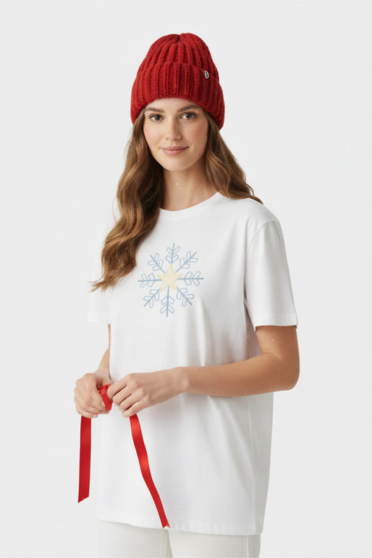 Golden Star Snowflake Embroidered T-Shirt