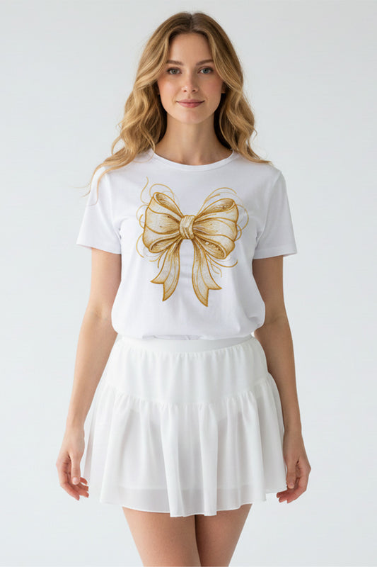 Golden Bow Embroidered T-Shirt