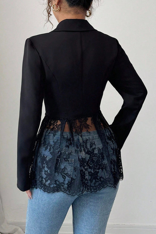 Lace Peplum Blazer with Mesh Detailing