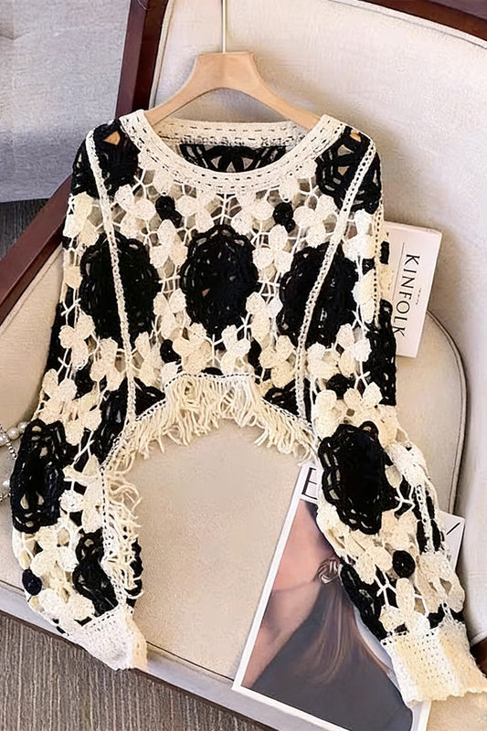 Elegant Fringe Crochet Knit Top