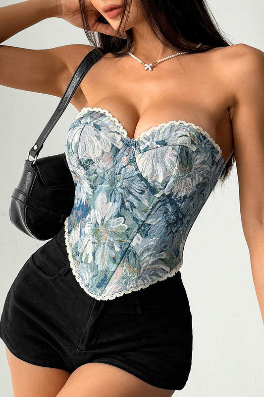 Floral Print Strapless Corset Top