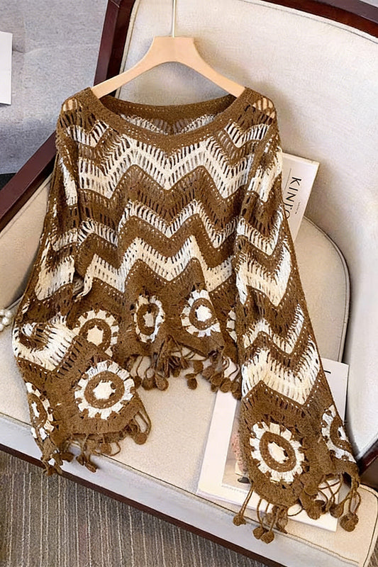 Zigzag Pattern Fringed Sweater