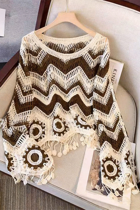 Zigzag Pattern Fringed Sweater