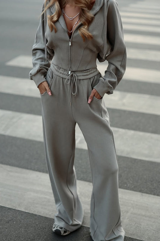 Stylish Zip-Up Hoodie and Pants Set