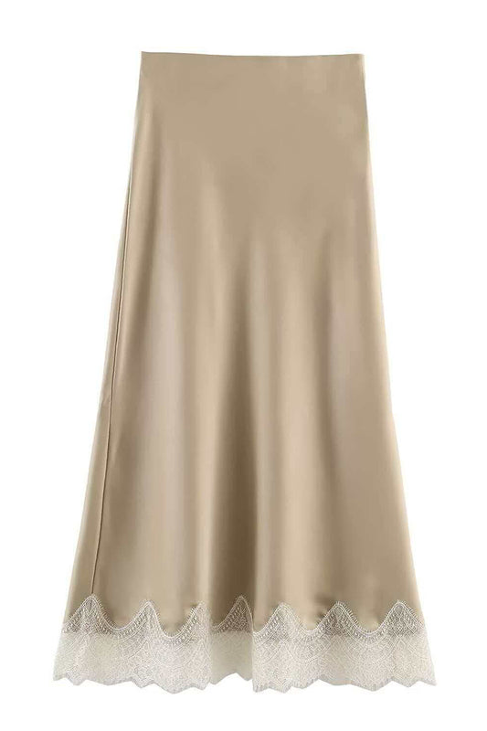 Elegant Lace Trim Midi Skirt