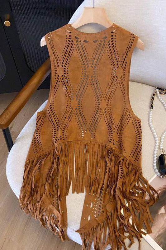 Fringe Detail Sleeveless Vest