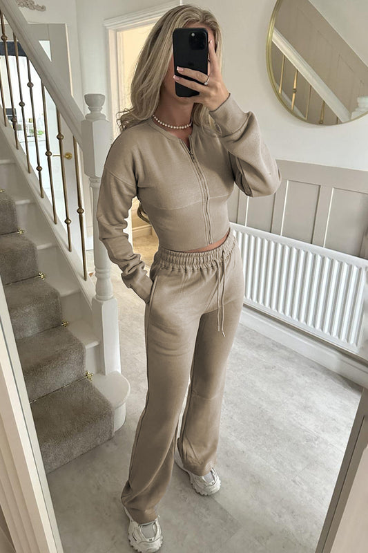 Zip-Up Cropped Hoodie and Jogger Set