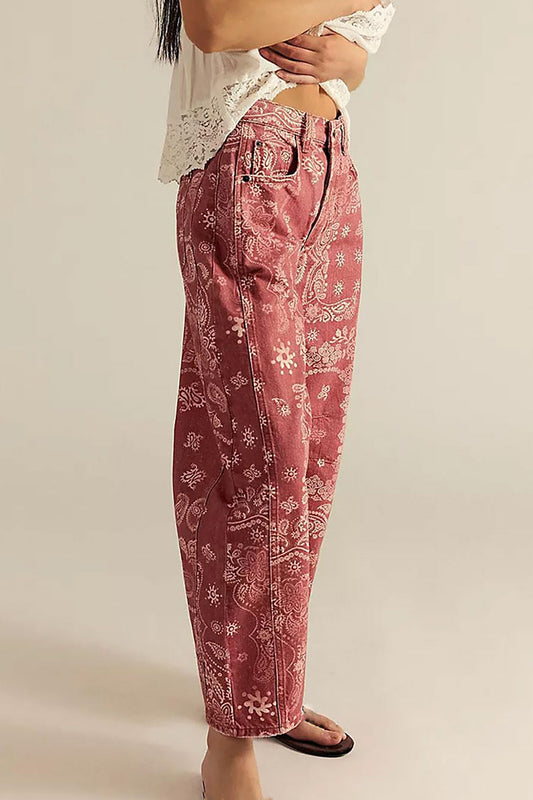 Paisley Pattern Straight Jeans