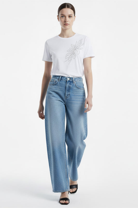 Floral Embroidery Casual T-Shirt