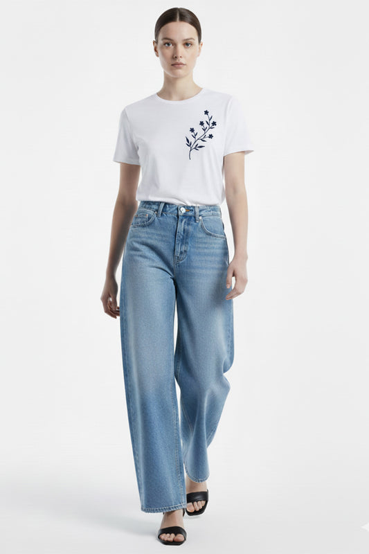 Wildflower Embroidered Casual T-Shirt