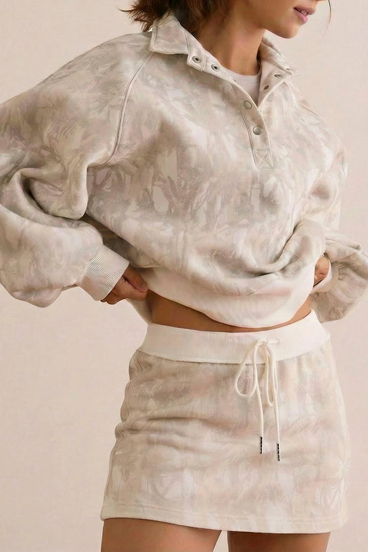 Abstract Print Balloon Sleeve Skirt Set