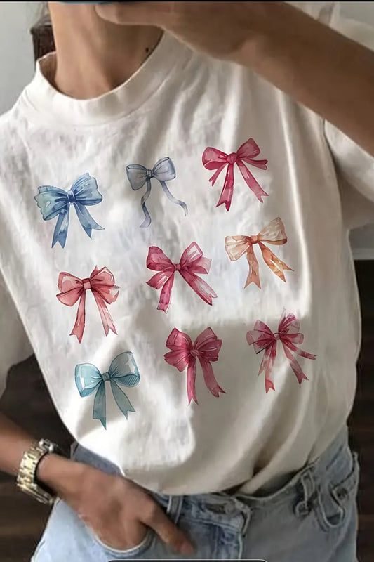 Bow-Print Casual T-Shirt