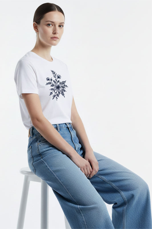 Botanical Bloom Embroidered T-Shirt