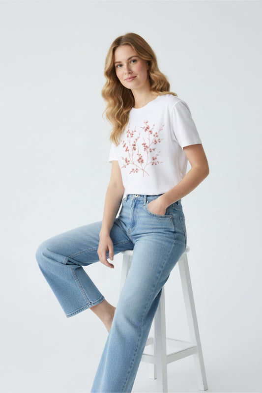 Blossom Breeze Embroidered T-Shirt