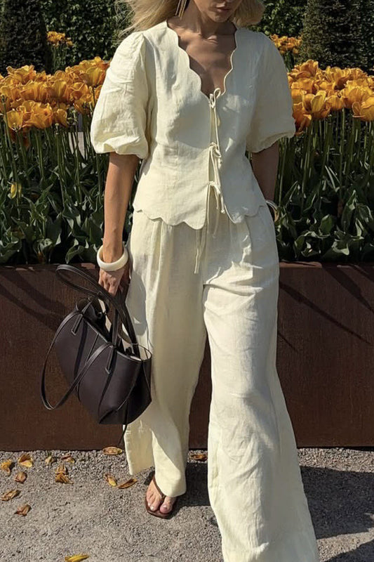 Scalloped Tie-Front Blouse