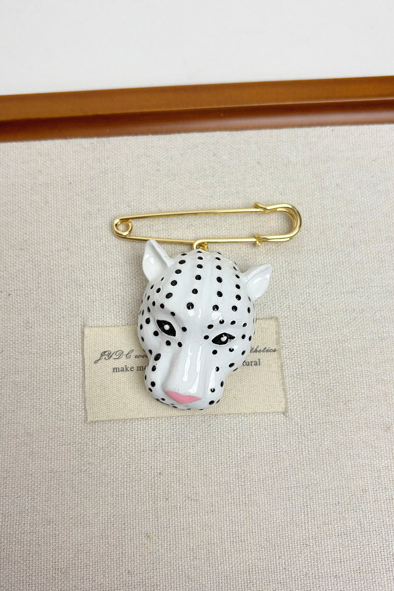 Leopard Head Safety Pin Brooch