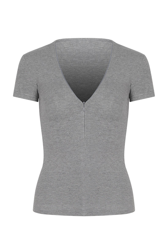 Zip Front V-Neck Fitted Tee