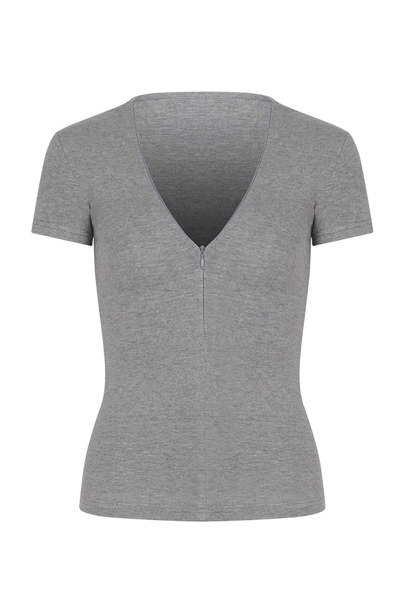 Zip Front V-Neck Fitted Tee