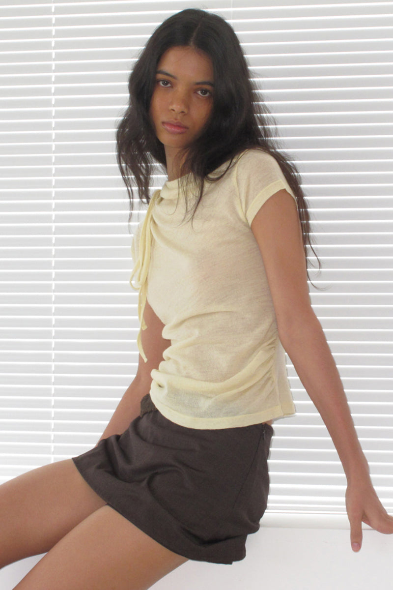 Short Sleeve Ruched Detail Knit Top