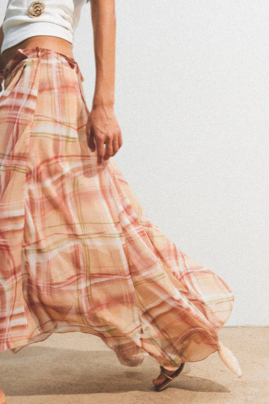 Flowy Plaid Wrap Skirt