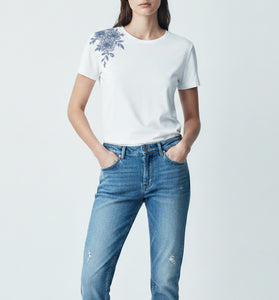 Floral Shoulder Embroidered T-Shirt