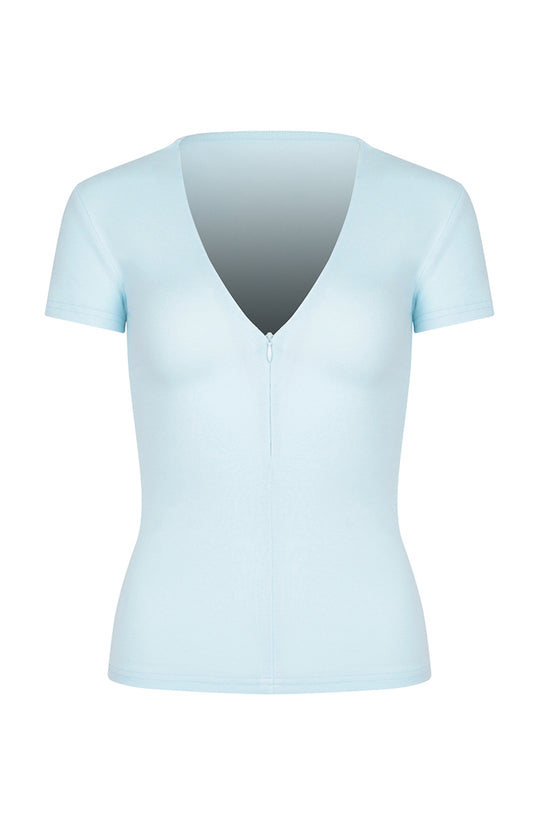 Zip Front Deep V-Neck Tee