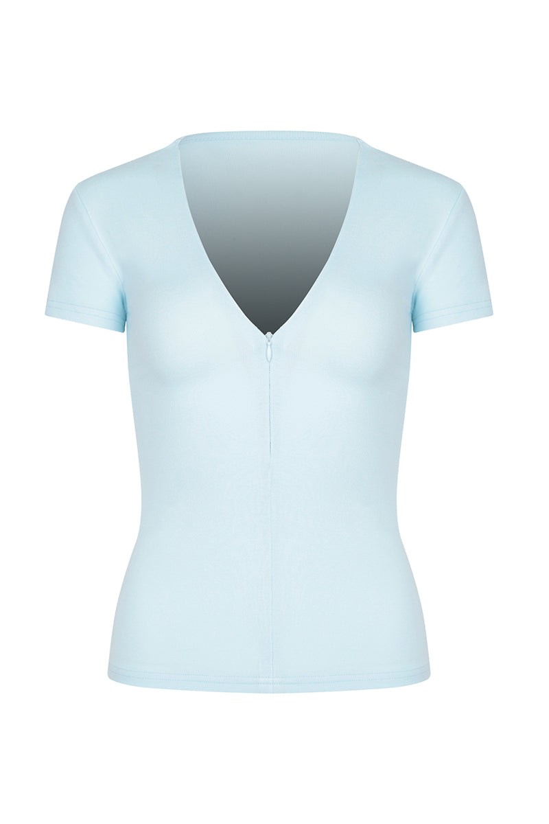 Zip Front Deep V-Neck Tee