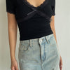 Lace Trim Crossover Crop Tee