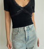 Lace Trim Crossover Crop Tee