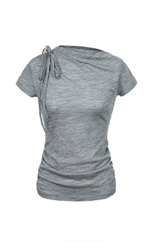Short Sleeve Ruched Detail Knit Top