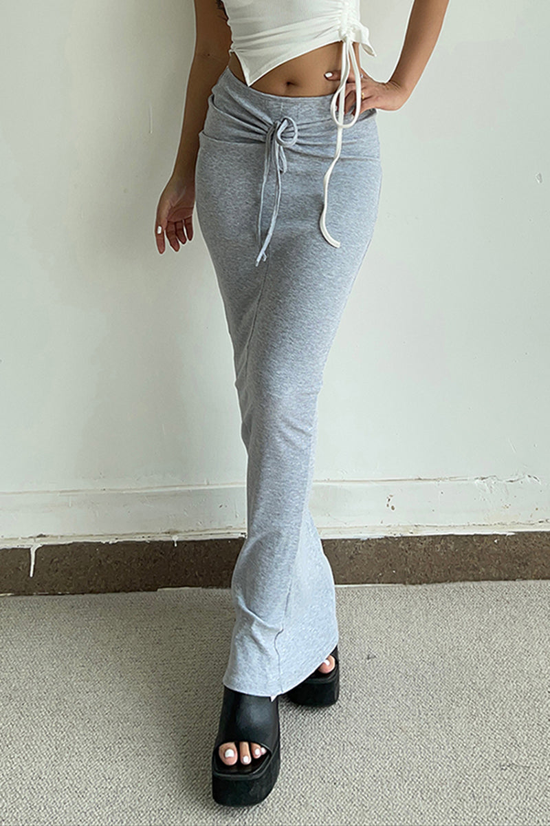 Drawstring Waist Slim Maxi Skirt