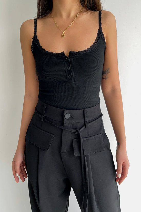 Button Detail Ribbed Cami Top