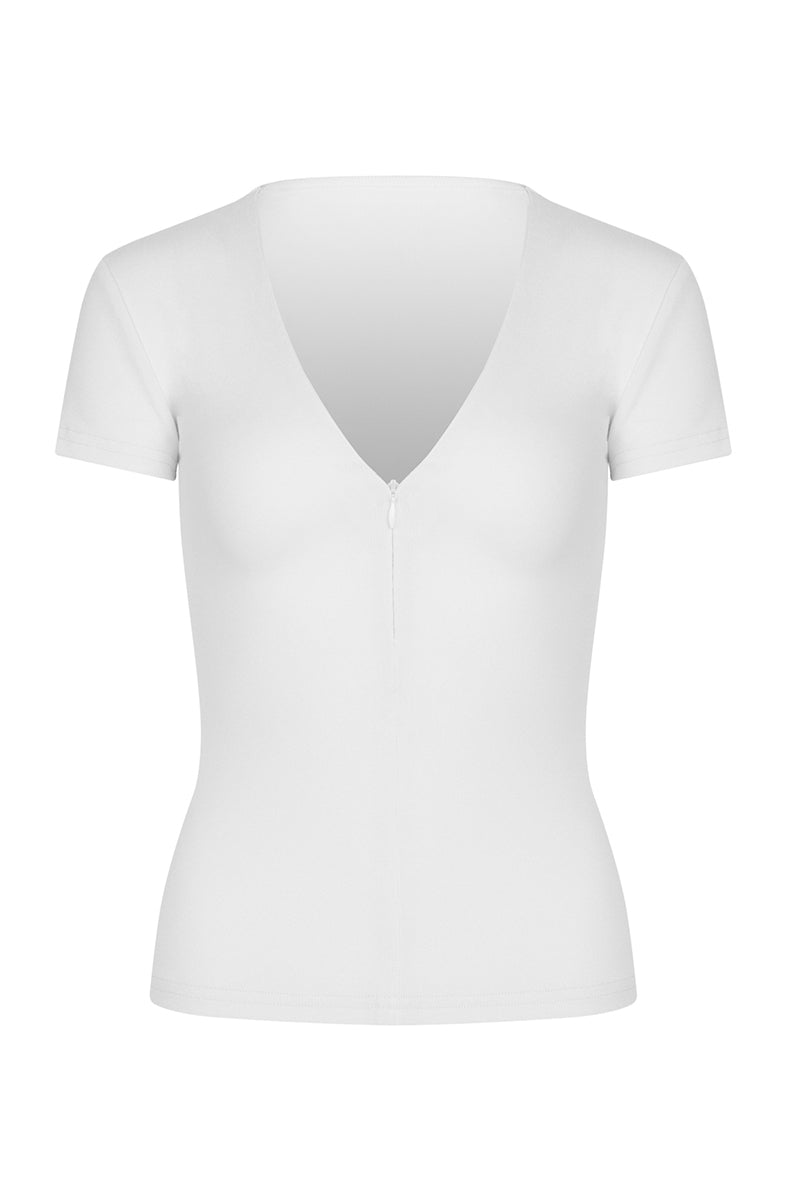 Zip Front V-Neck Fitted Tee