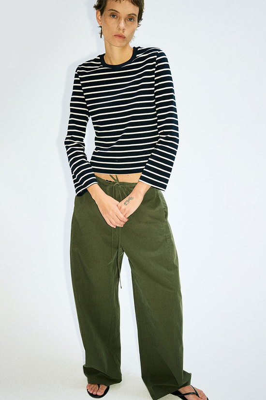 Striped Long Sleeve Cropped Tee