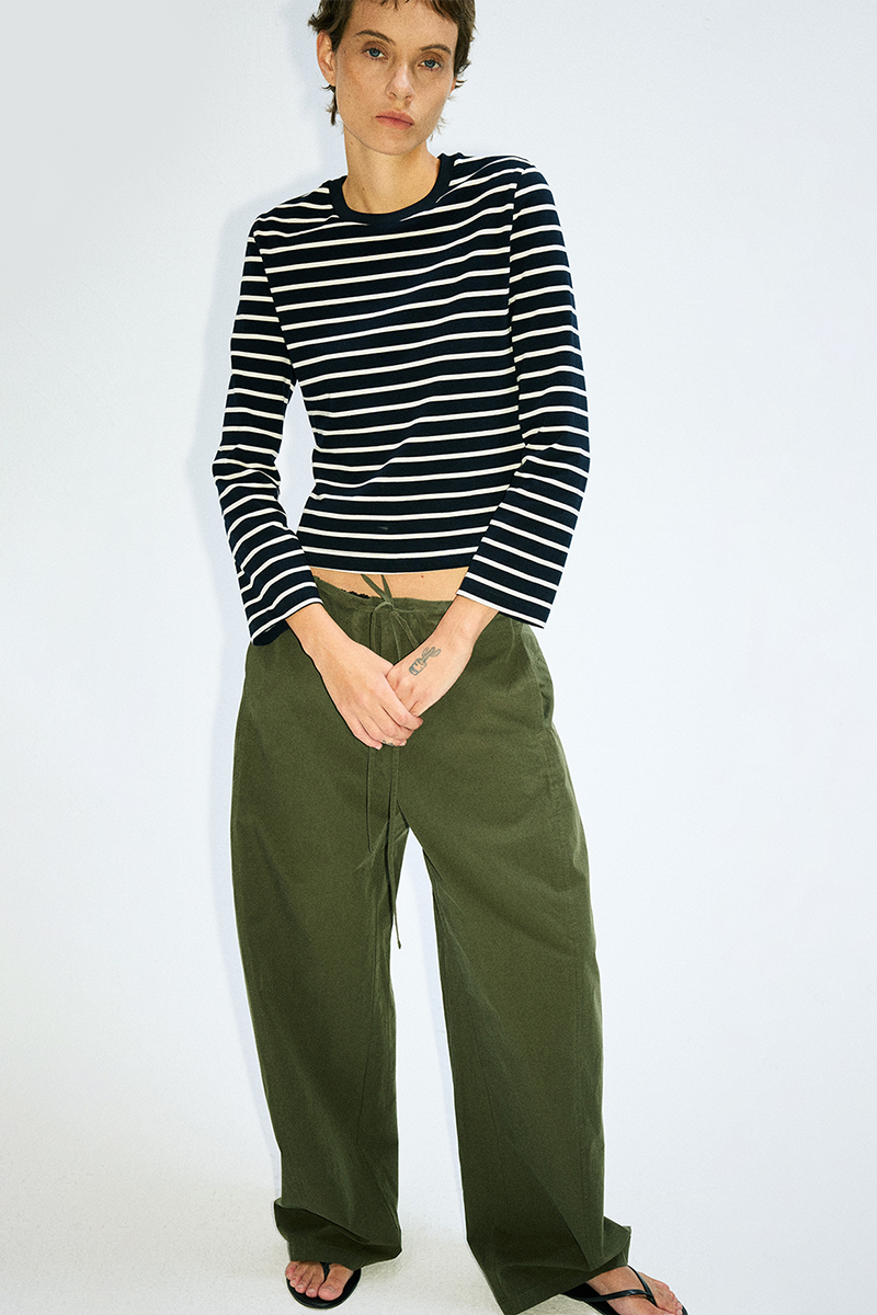 Striped Long Sleeve Cropped Tee