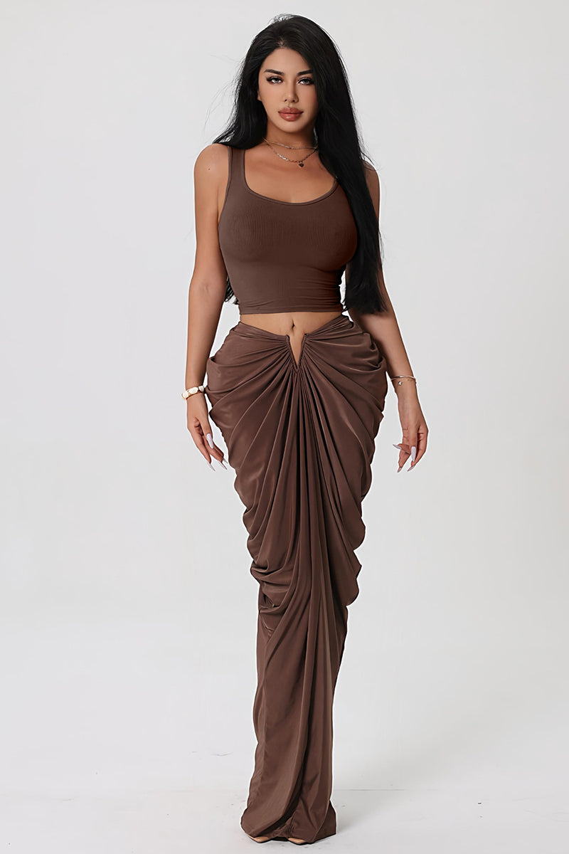 Draped Maxi Skirt and Crop Top Set