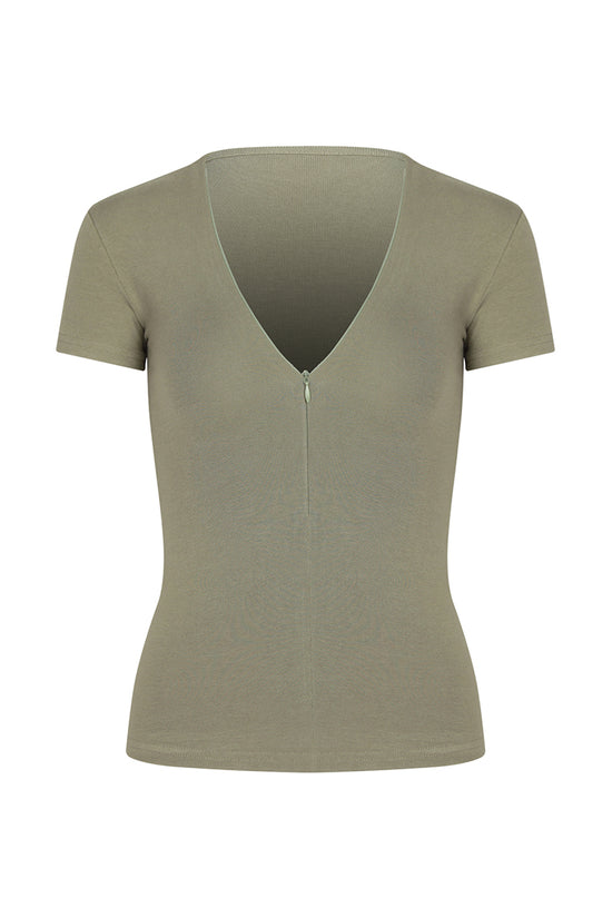 Zip Front Deep V-Neck Tee