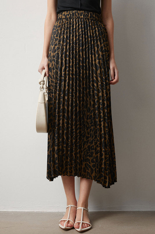 Metallic and Animal Print Pleated Skirt