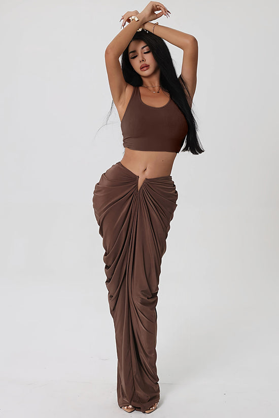Draped Maxi Skirt and Crop Top Set