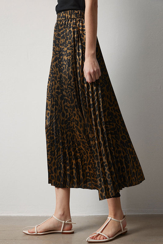 Metallic and Animal Print Pleated Skirt
