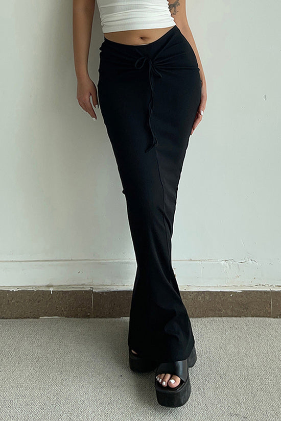 Drawstring Waist Slim Maxi Skirt