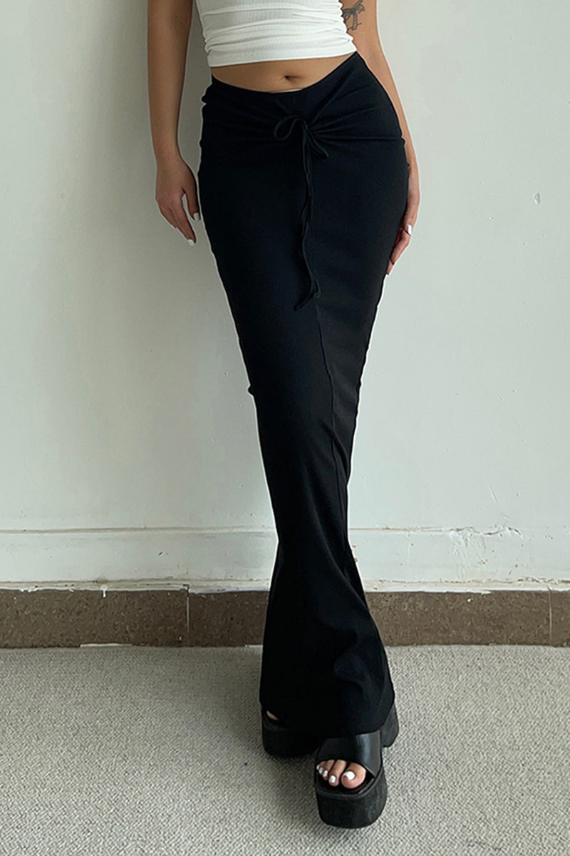 Drawstring Waist Slim Maxi Skirt