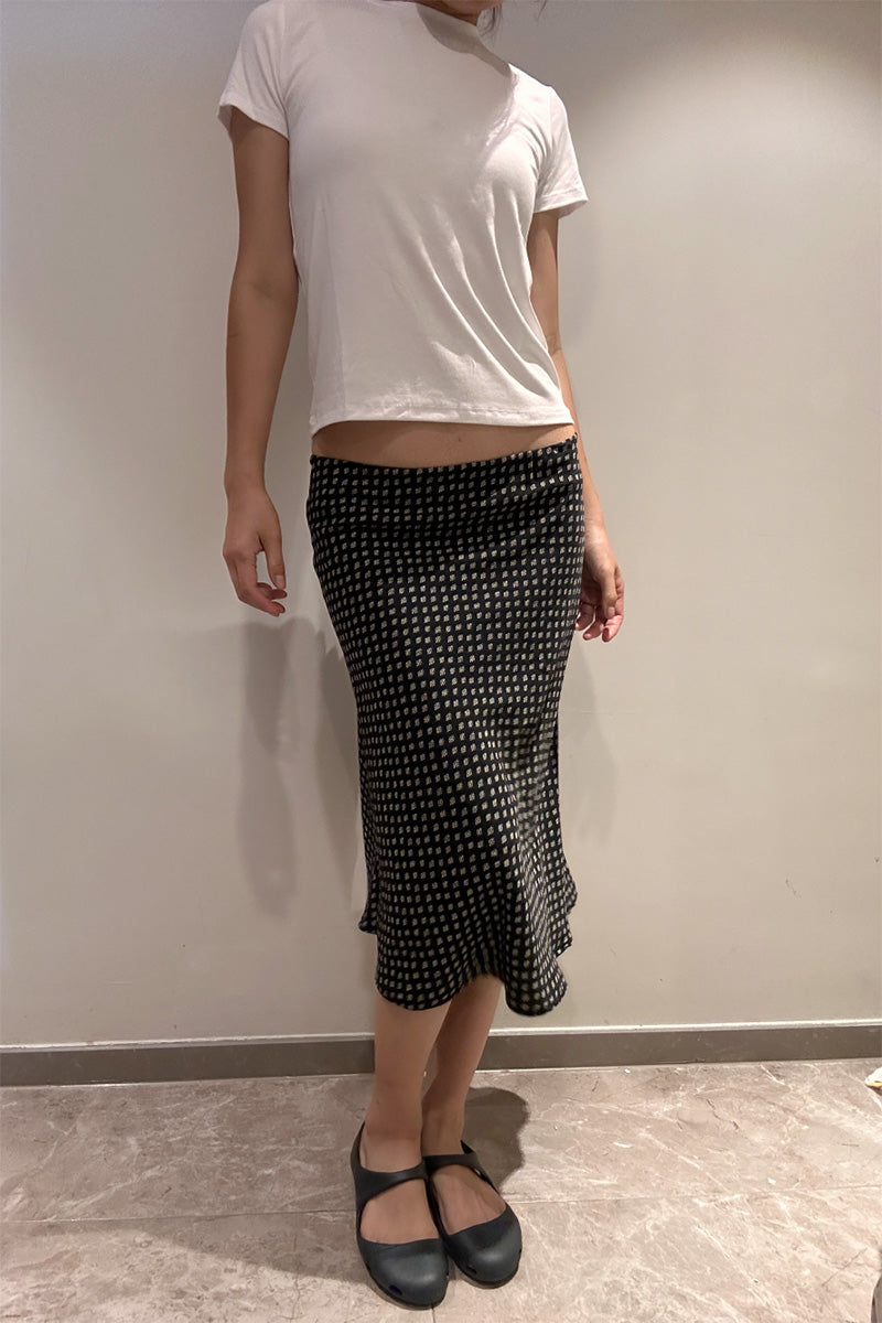 Micro Check Midi Slip Skirt