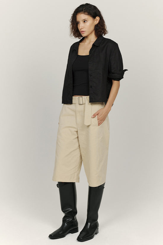 Belted Wide-Leg Utility Shorts