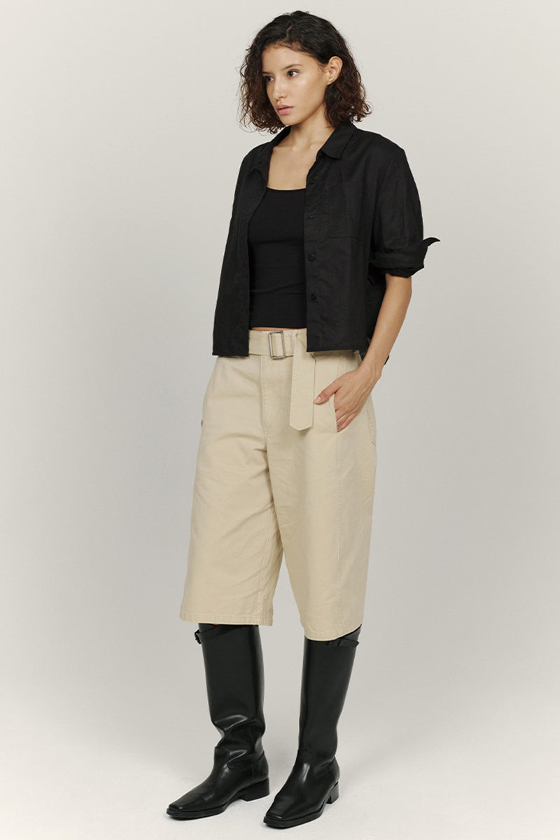 Belted Wide-Leg Utility Shorts
