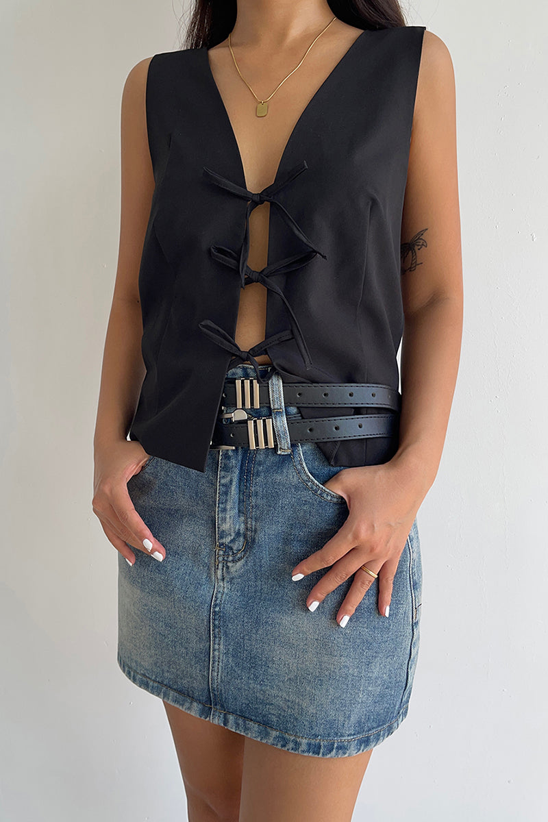 Bow Front Cutout Sleeveless Top