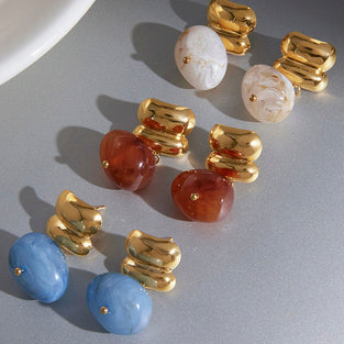 Chunky Gemstone Stainless Steel Earrings