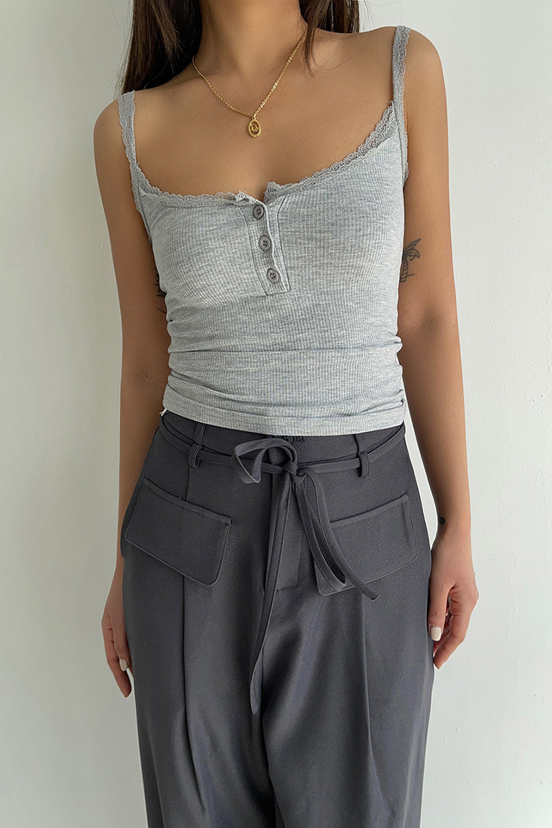 Button Detail Ribbed Cami Top
